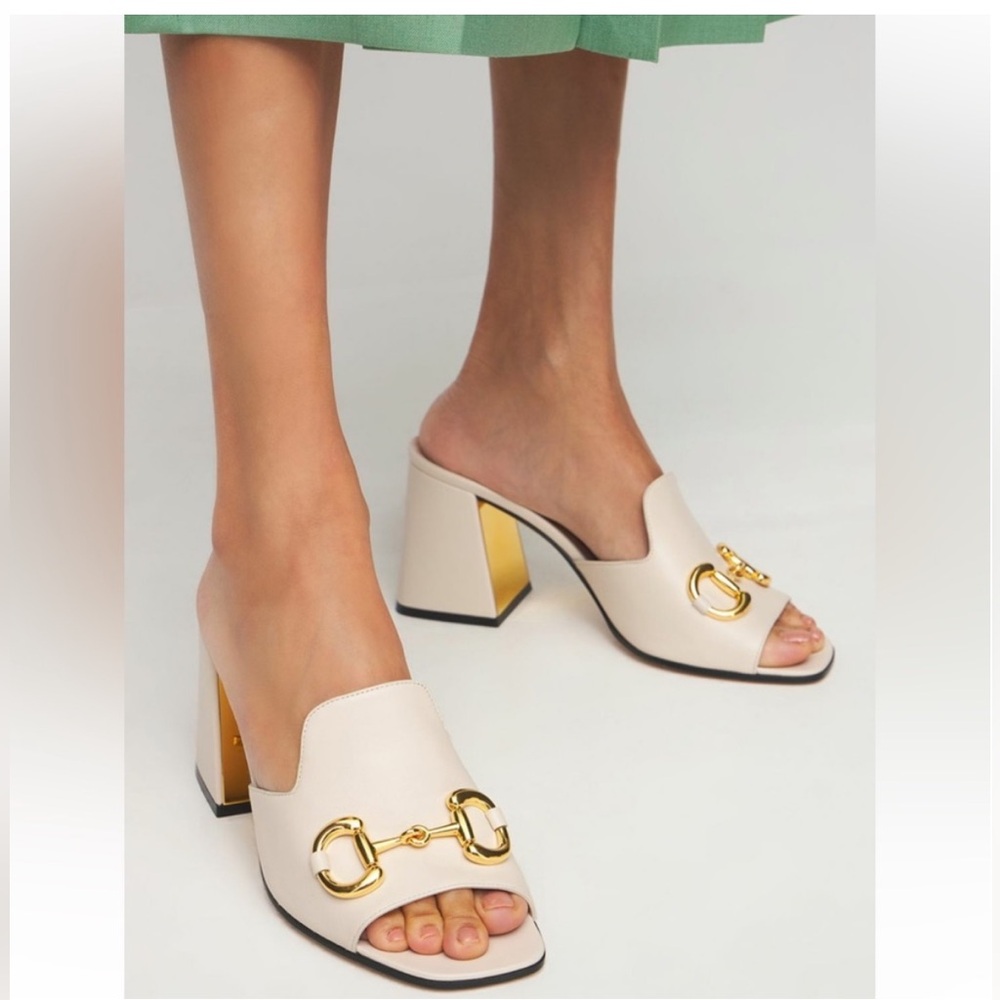 Gucci Horsebit Peep Toe Sandal Slide Block Heel M… - image 2
